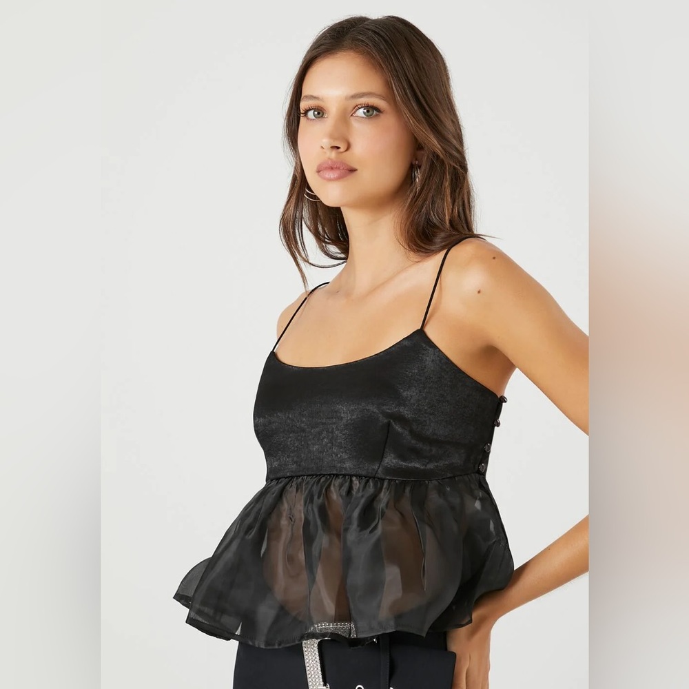Forever 21 Black ORGANZA PEPLUM sheer CAMI sz S
